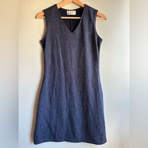 Sleeveless Textured V-Neck Dress in Navy